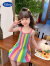 迪士尼童装女童夏季洋气彩虹纹吊带裙小女孩洋气吊带连衣裙 图片色 100cm