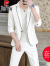 皮尔卡丹（pierre cardin）男士韩版西装休闲夏季小西服套装七分袖发型师两件套修身潮流外套 中袖白色(三件套-西服+裤子+T恤) M