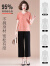 俞兆林（YUZHAOLIN）妈妈夏装短袖t恤衫中年妇女装洋气时尚上衣服中老年薄款雪纺套装 橘色(上衣+裤子) 3XL (建议130-145斤)