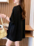 皮尔卡丹（pierre cardin）中国风刺绣设计感纯·棉短袖T恤女夏装新款宽松大尺码中长款半袖 黑色 M 适合80-115斤