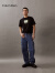 Calvin Klein Jeans夏季男士时尚圆领ck纯棉印花宽松打底圆领短袖T恤J320946 BEH-黑色 L  （建议150-170斤）