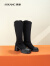 奥康（Aokang）官方女靴 2023冬季新款舒适高筒女靴芒果头时尚弹力靴 黑色 35