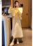 森莲娜（SENLIANNA）2024新款双排扣净版休闲长袖针织女毛衣外套连衣裙两装 黄色套装 M(建议：98-108斤)