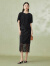 菲妮迪半身裙2024年夏季新款简约镂空蕾丝设计感A字半裙女 黑色 S