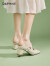 达芙妮法式玛丽珍鞋女粗高跟一字带小皮鞋通勤软底单鞋女 米色 34 