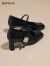 达芙妮（DAPHNE）高跟鞋女玛丽珍鞋春季2024新款甜妹方头单鞋通勤工作鞋 黑色 6.5cm 37 标准码