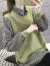 BLTY假两件女上衣长袖衬衫领春秋装2023年新款宽松韩版毛衣外穿针织衫 绿色(加厚) M