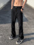 迪伽达黑色水洗做旧牛仔裤修身直筒vibe裤子美式高街排扣拉链微喇长裤 WKXS-K918黑色 M