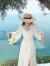 智立冠2024春夏三亚海边度假裙沙滩裙长款长裙V领灯笼袖白色连衣裙 白色 XL