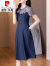 皮尔卡丹（pierre cardin）冰丝牛仔连衣裙2024女新款夏季高端精致假两件装裙 浅蓝 M