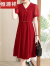 恒源祥高档雪纺连衣裙女夏季妈妈装短袖洋气新款中年显瘦高贵气质裙子 红色 XL 80-95