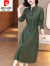 皮尔卡丹23年新款女装衬衫连衣裙春秋季高端气质收腰显瘦中长款裙子女 绿色 3XL 135-150斤