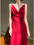 梦娇商场同款法式长款醋酸缎面荡领高端设计小众外穿性吊带连衣裙西装 红色 XL