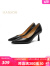 哈森（Harson）哈森2023年春季新品商场同款简约风细跟尖头约会女单鞋HS231701 黑色（羊皮革） 37