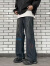 POUM牛仔裤男士秋冬季新款美式街头潮流高街涂鸦拼接直筒宽松百搭长裤 SYBOSS-K6082蓝色 XL