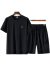 卡鲁微特大码短袖短裤冰丝套装男士透气速干T恤胖子运动健身衣服两件套 黑色 L建议100-130斤