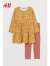 H&M童装女童套装2件式早春时髦洋气棉质花朵连衣裙打底裤0909339 黄色/花朵 90/52