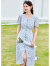 百图betu女装夏季新款连衣裙法式艺术花卉收腰连衣裙女2305T71 蓝色 L