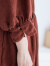原创设计女装鱼岛款春新款色织亚麻显白减龄8分袖娃娃裙连衣裙女 锈红 S