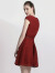 名师路蕾丝镂空连衣裙女夏装新款时尚名媛气质短袖纯色大摆裙子 暗红色18 XL