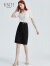 菲妮迪品牌半身裙夏季 简约气质黑色时尚高腰休闲A字裙 黑色 XL