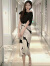 俞兆林雪纺连衣裙2024年夏季新款收腰显瘦套装裙休闲时尚优雅中长款裙子 黑色上衣+裙子(套装  S（建议80-95斤）