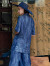 犁人坊法式复古外套女夏季新品商场同款高级感天丝牛仔定位印花小西服 32墨蓝 S