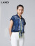 蓝地（LANDI）商场同款landi蓝地2022夏季新款撞色艺术印花系带衬衫女短袖小衫 藏兰色 S