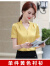 昂柏（ANGBAI）短袖衬衫女雪纺气质休闲新款夏季上衣小v领职业女套裙上班族衬衣 单件黄色衬衫 XL
