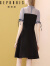 歌珀莱品牌黑色显瘦连衣裙女夏装2020年新款拼接气质A字裙子 黑色 S