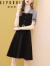 歌珀莱品牌黑色显瘦连衣裙女夏装2020年新款拼接气质A字裙子 黑色 S