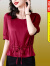 SORRYNAM2024夏季新款短袖真丝衬衫女洋气时尚色桑蚕丝短款上衣小衫 酒红色 M  80-104斤