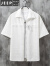 吉普（JEEP）白色金属扣双拉链衬衫男短袖设计感感痞帅七分半袖衬衣外套 白色 M (95至115斤可穿)
