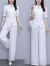 皮尔卡丹（pierre cardin）新中式国风改良旗袍时尚套装女2024夏装新款气质修身阔腿裤两件套 白色 S (建议85-94斤)