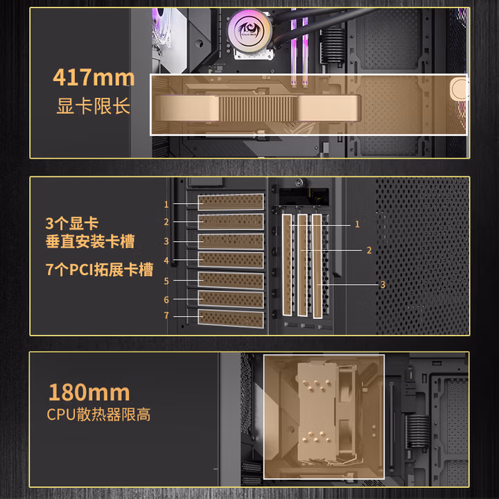 长城（Great Wall）铁幕H503B铁侧板机箱（20cm扇位/0.8mm厚侧板/360水冷位/钢网面板/7硬盘位/4090显卡）
