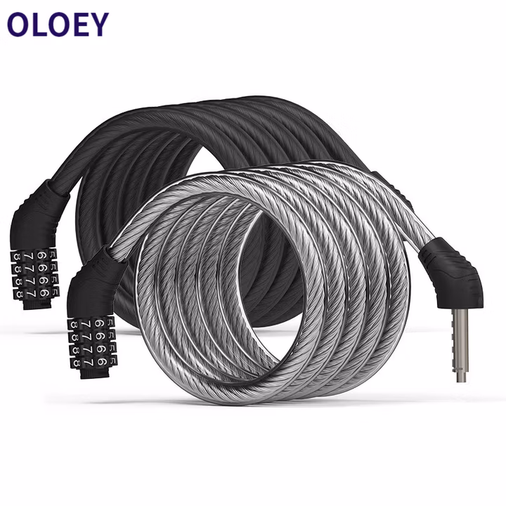 OLOEY可改密码四码山地车自行车单车锁条形钢丝密码锁钢缆锁 1B-80cm 黑