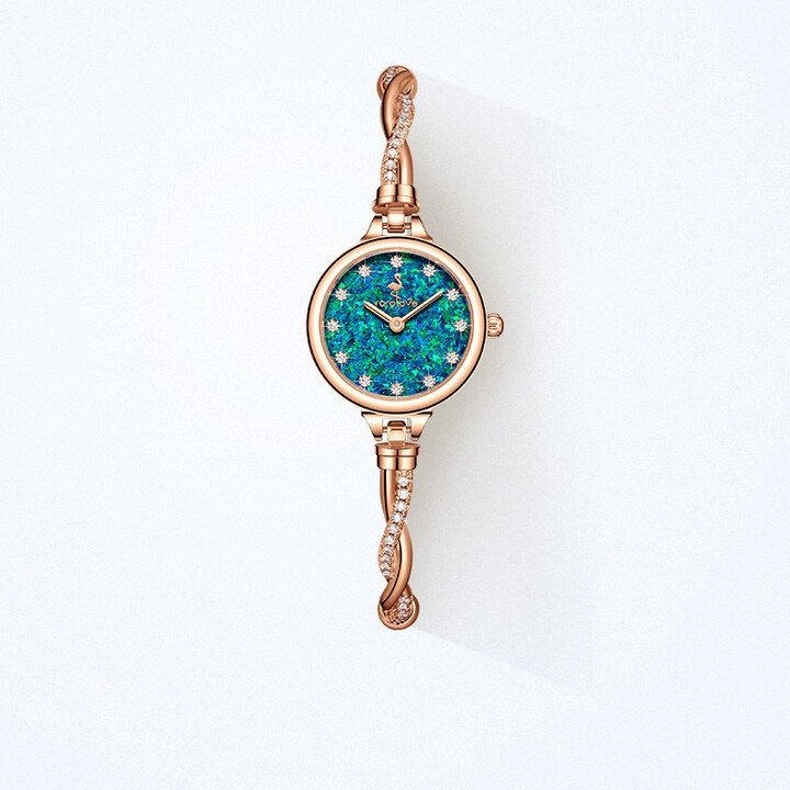 Rorolove 12 Natural Diamonds Women’s Bracelet Watch – Opal Dial, Petite 25 mm Design, Gift for Girlfriend