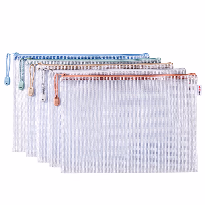 得力(deli)5只A4彩色透明拉链袋 票据试卷收纳 小学生科目分类文件袋资料册