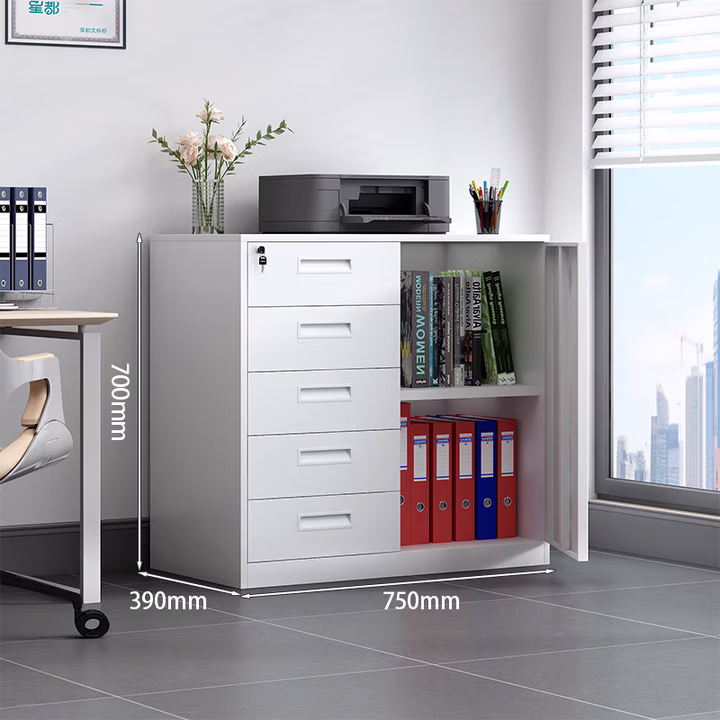 星都办公室铁皮矮柜文件储物活动柜带锁资料收纳柜子纯白偏五斗