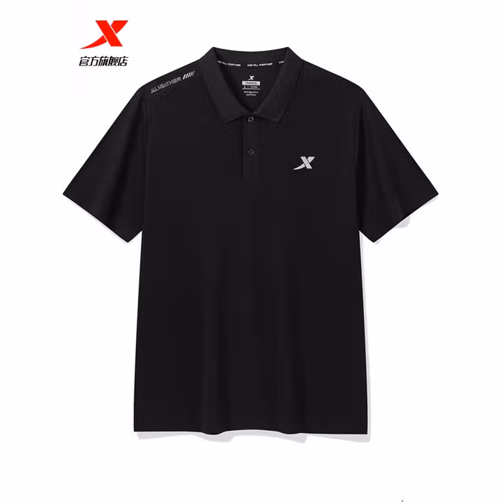 特步（XTEP）冰感polo衫短袖男女夏季商务透气运动半袖休闲男装速干翻领t恤 正黑色-0118