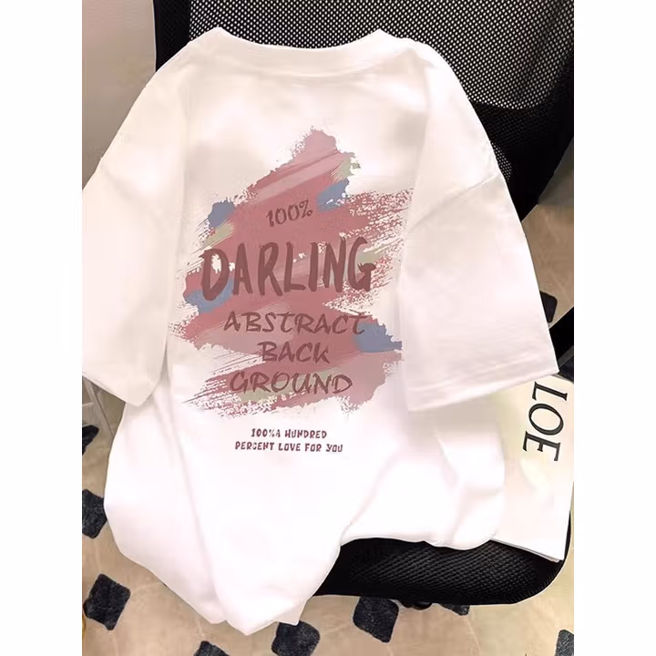 妙奕嘉短袖女夏季新款潮流白色纯棉t恤宽松半袖上衣大码女装显瘦百搭 粉色字母白色短袖【白标纯棉】 L 【建议 115斤内】