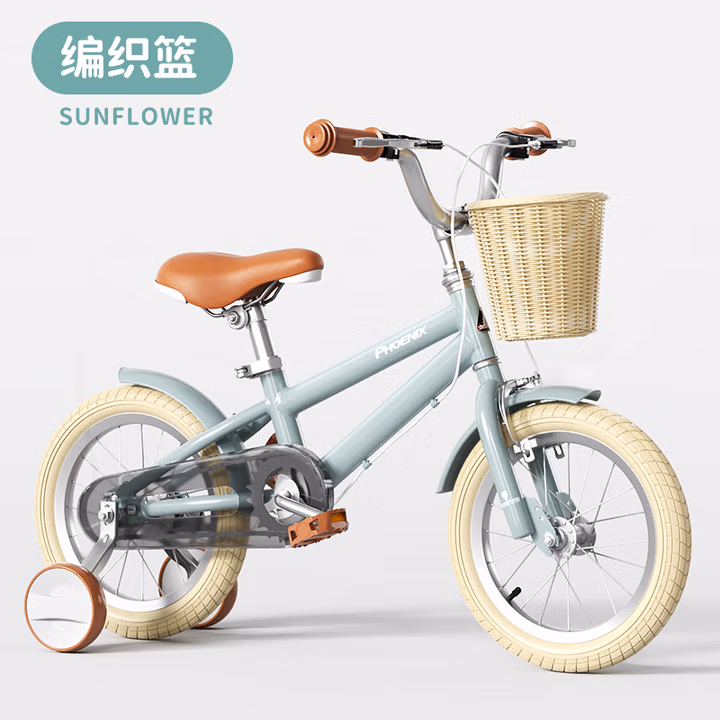 凤凰（Phoenix）儿童自行车3-4-6-13岁男女小孩单车带辅助轮14寸绿色生日新年礼物