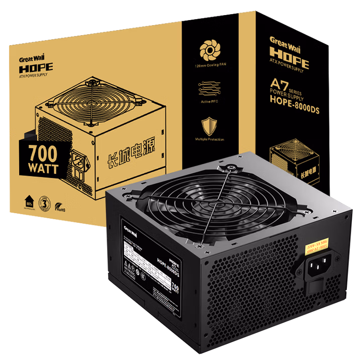 长城（Great Wall）额定700W HOPE-8000DS电脑电源（双8PIN/75cm长线材/宽幅/温控风扇/4显卡接口/独立开关）