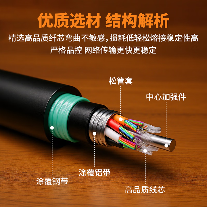 纤飞室外单模光纤4芯6芯8芯12芯光缆GYXTW中心管式电信级铠装光纤线室外架空地埋通信光缆 【144芯】GYTA53双层铠装光缆 2000米