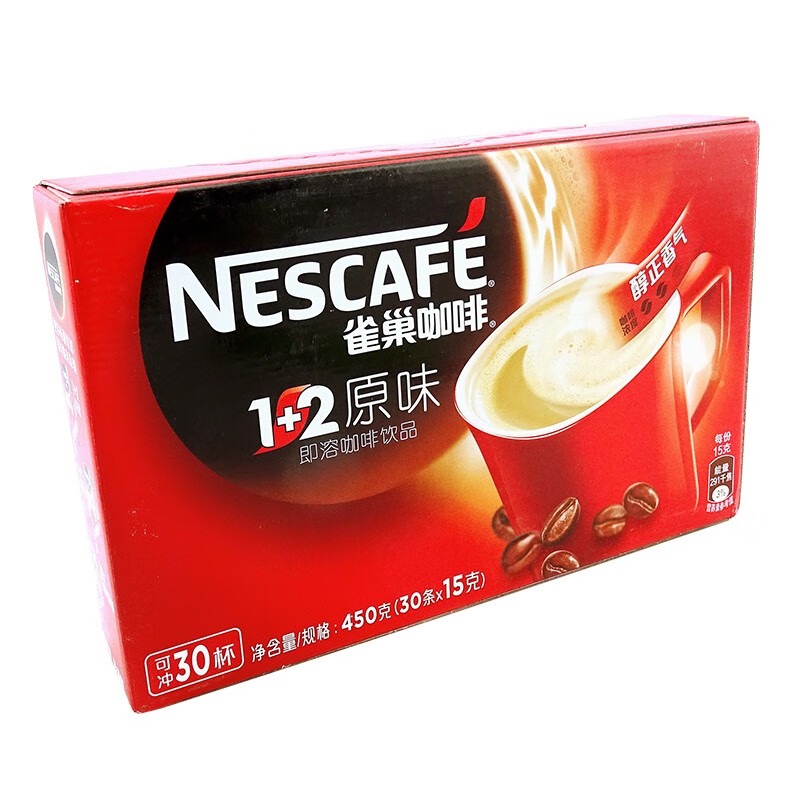 雀巢(nestle) 咖啡 1 2原味 即溶咖啡450g (30条x15g) 盒装速溶