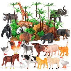 勾勾手 儿童玩具农场野生动物仿真模型早教启蒙农场野生动物24只+32场景