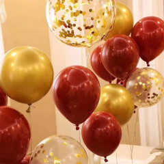 心翼（XINYI）新年年会气球链金属生日装饰派对开业活动周年布置结婚告白气球 双层圆形气球50个装（金色+红色）