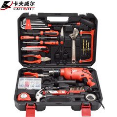 卡夫威尔家用冲击电钻套装工具箱电工木工维修安装工具套装108件套 P2796A