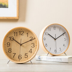 如间 现代简约客厅桌面实木座钟木质大表盘台钟台式钟表坐钟时钟摆件 原木色