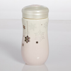 乾唐轩 活瓷杯甜心单层360毫升随身杯水杯 茶杯杯子陶瓷杯 白色粉色雪花款